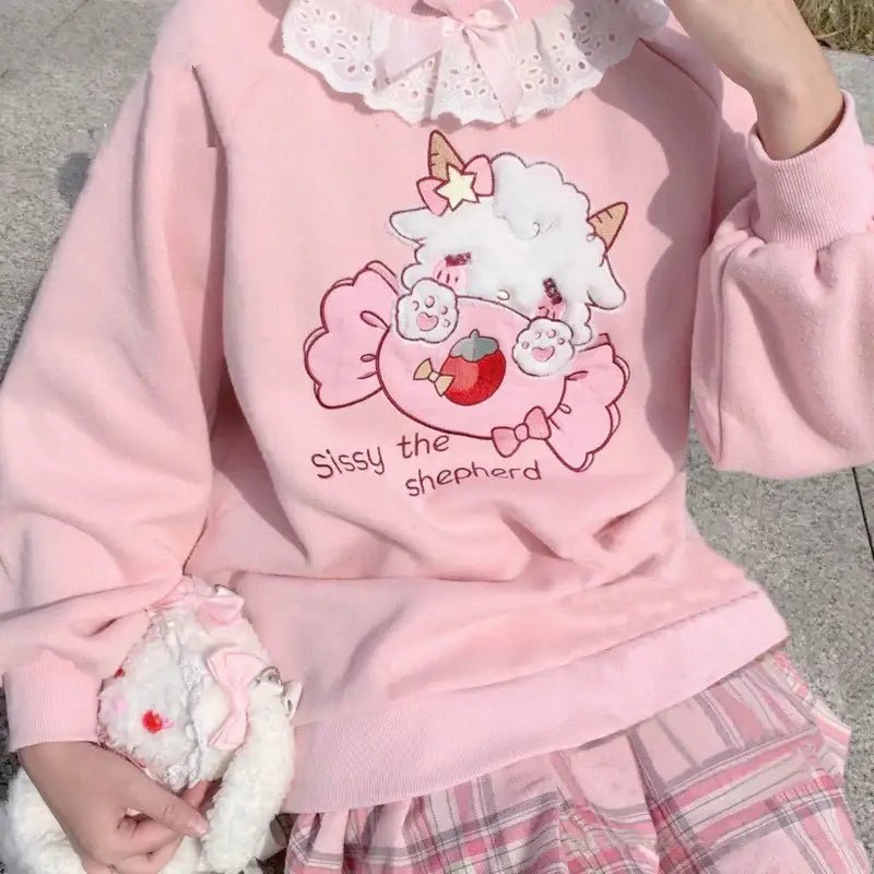 Fairy Kei Collared Bunny Sheep Cardigan Sweater in Pastel Kawaii Style - Cosparty