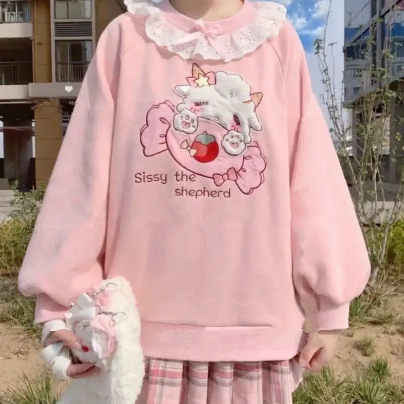 Fairy Kei Collared Bunny Sheep Cardigan Sweater in Pastel Kawaii Style - Cosparty