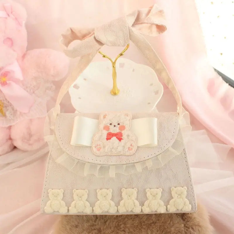 Fairy-Kei Inspired Plush Handbag in Fuzzy Lamb and Bear Designs - bag