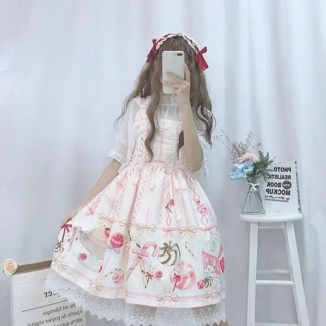 Fairy Kei Inspired Sweet Lolita Dress with Lace and Tulle Details - Cosparty