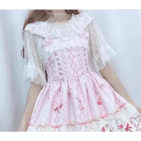 Fairy Kei Inspired Sweet Lolita Dress with Lace and Tulle Details - Cosparty