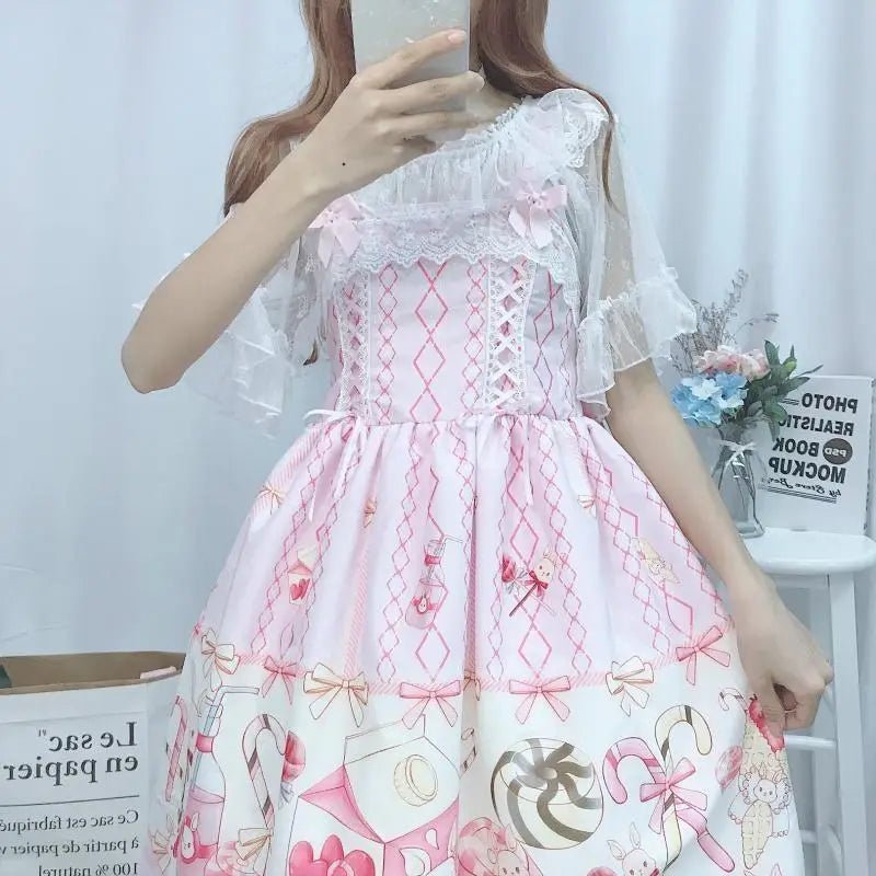 Fairy Kei Inspired Sweet Lolita Dress with Lace and Tulle Details - Cosparty
