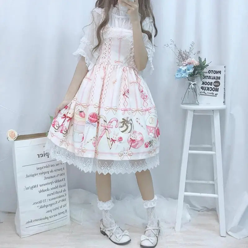 Fairy Kei Inspired Sweet Lolita Dress with Lace and Tulle Details - dress