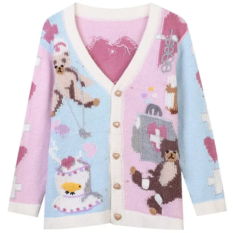 Fairy-Kei Medical Bear Cardigan 55cm Length Cute Kawaii Fashion Org Instock - S - sweater