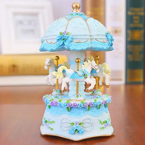 fairy kei musical carousel merry go round fairy pony unicorn pastel aesthetic resin ceramic music box led light up flashing lights by Cosparty