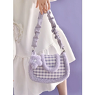 Fairy-Kei Purple Plaid Handbag in Plush Faux-Fur Fabrics - Purse