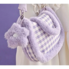 Fairy-Kei Purple Plaid Handbag in Plush Faux-Fur Fabrics - Purse