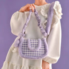 Fairy-Kei Purple Plaid Handbag in Plush Faux-Fur Fabrics - Purse