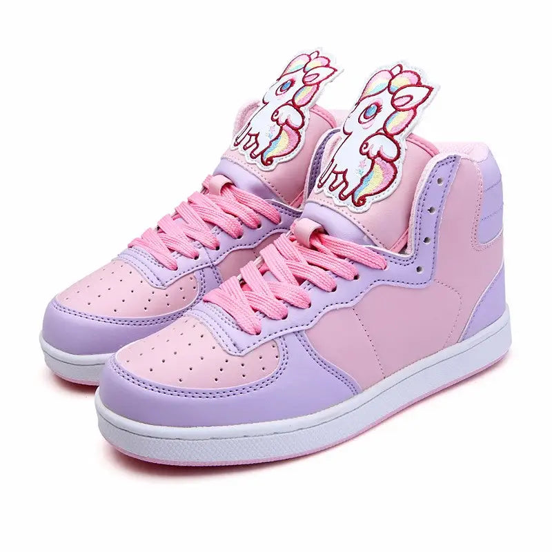 fairy kei pastel unicorn pegasus hi top sneakers high tops shoes candy colored sweet lolita yume kawaii harajuku japan fashion by Cosparty