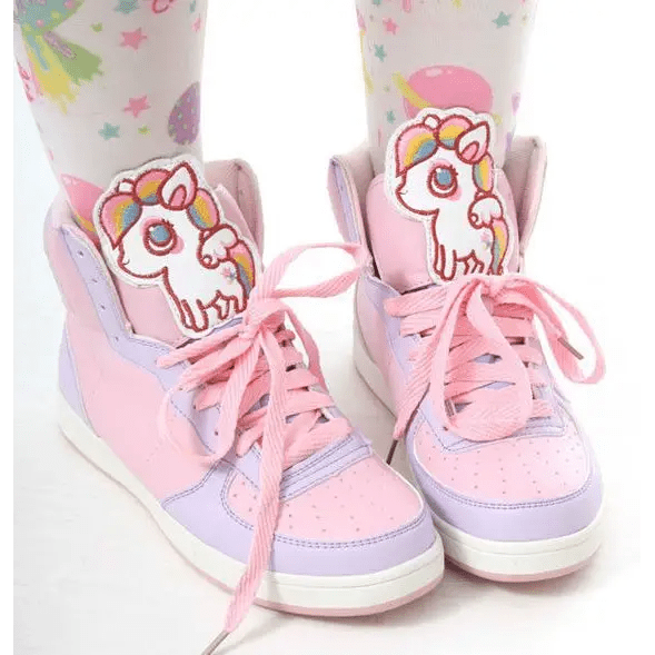 Fairy Kei Rainbow Unicorn Hi Tops for Comfort and Kawaii Style - Cosparty