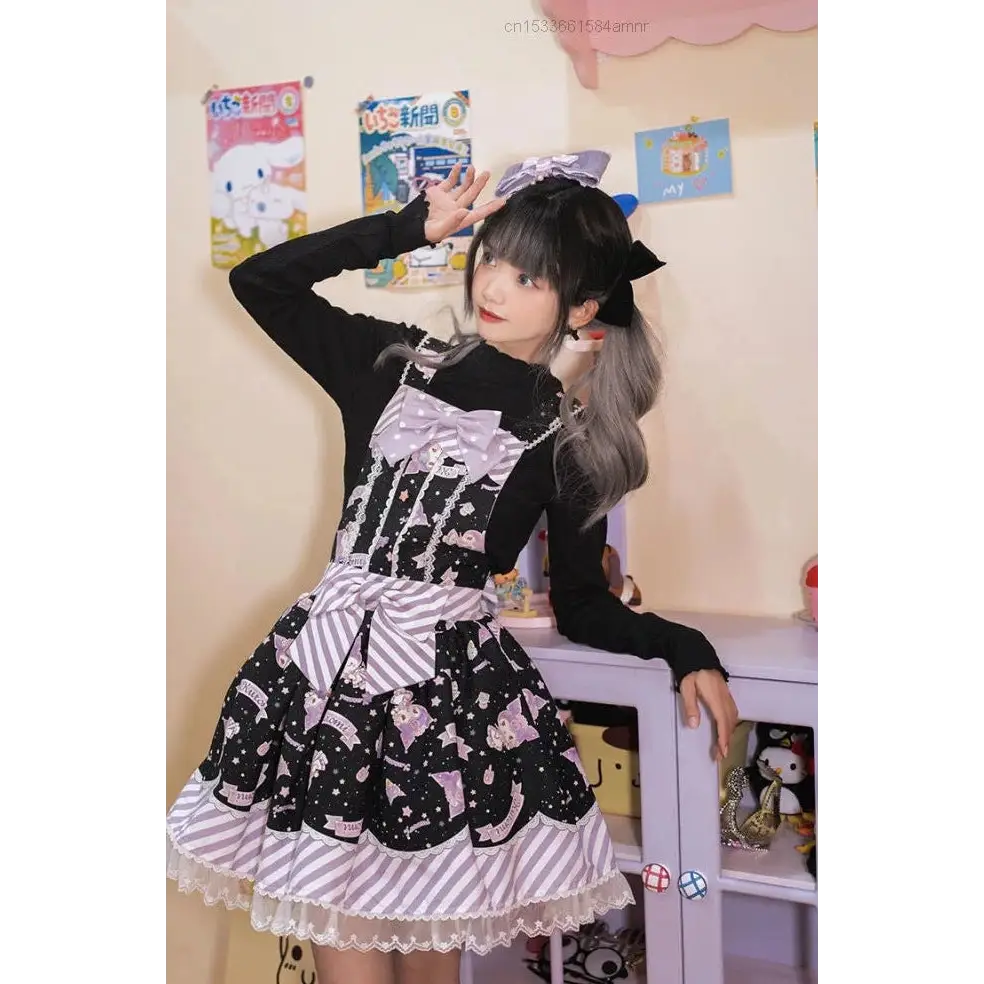 Sanrio Lolita Dress - Black Kuromi / S - babydoll, black dress, cinnamoroll, dresses, jsk