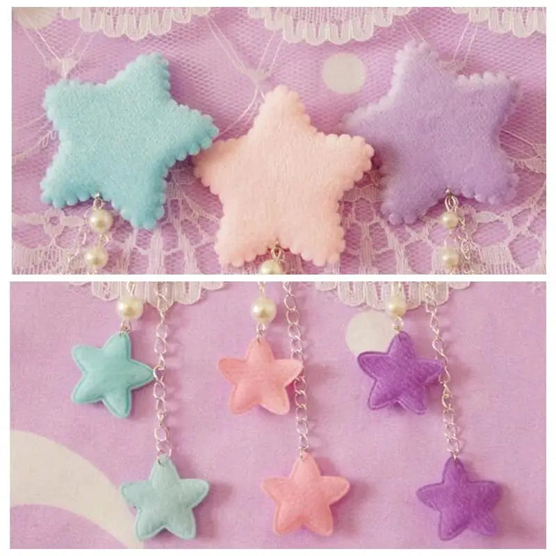 Fairy-Kei Star Hair Clip with Charms and Pearls for Kawaii Style - jewelry