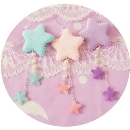 Fairy-Kei Star Hair Clip with Charms and Pearls for Kawaii Style - jewelry