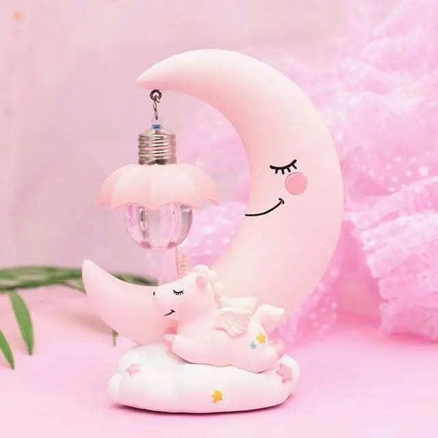 Pastel Fairy Kei Unicorn Moon Night Light Table Lamp Bedside Cute Decor