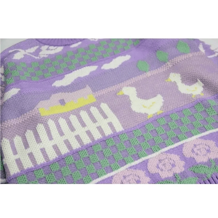 Fairy Kei Vintage Knit Cardigan Sweater with Pastel Patterns - Cosparty