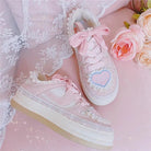 Fairycore Heart Embellished Sneakers in Soft Pink Vegan Materials - Cosparty