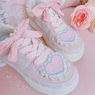 Fairycore Heart Embellished Sneakers in Soft Pink Vegan Materials - Cosparty