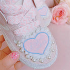 Fairycore Heart Embellished Sneakers in Soft Pink Vegan Materials - phone case