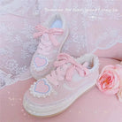 Fairycore Heart Embellished Sneakers in Soft Pink Vegan Materials - Cosparty