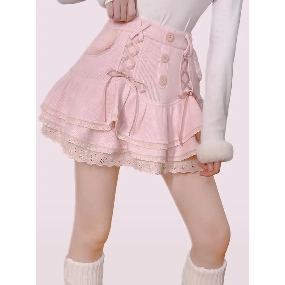 Dollette Skirt & Turtleneck Outfit - Pink / S - angel, belly shirt, crop tops, dollcore, dollette