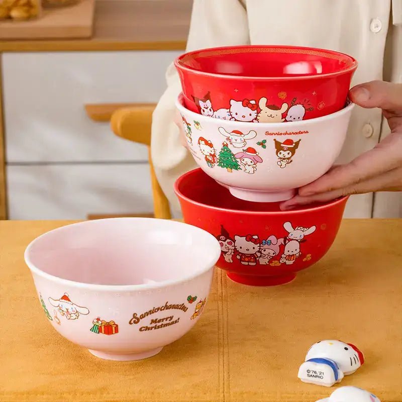 Festive Friends Serving Bowls for a Kawaii Holiday Celebration - Cosparty