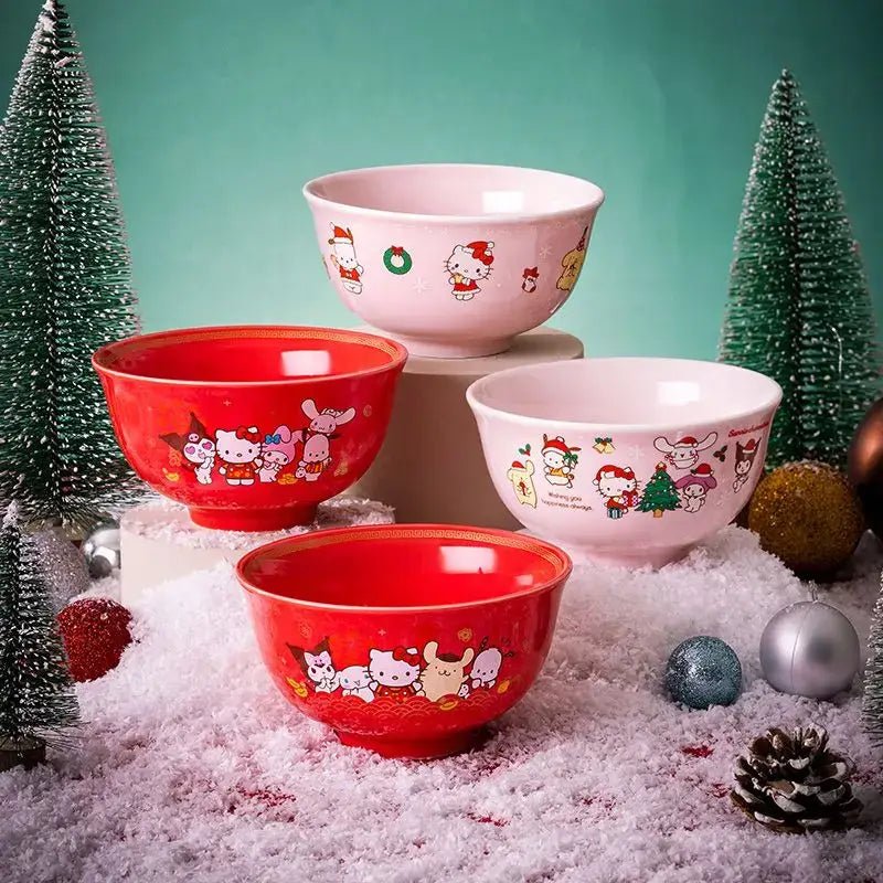 Festive Friends Serving Bowls for a Kawaii Holiday Celebration - Cosparty
