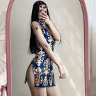 Floral Kimono Dress with High Slits and Cut - Outs - Cosparty