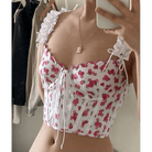 Floral Nymphette Lace and Ribbon Bustier Crop Top - Cosparty