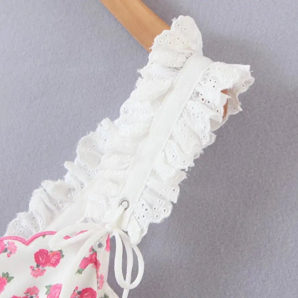 Floral Nymphette Lace and Ribbon Bustier Crop Top - Cosparty