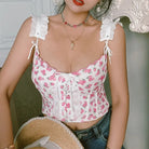 Floral Nymphette Lace and Ribbon Bustier Crop Top - shirt