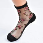 Transparent Clear Nylon Flower Socks Ankle Stockings Floral Roses Invisible