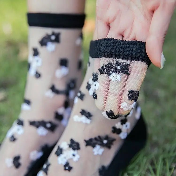 Floral Socks in Transparent Nylon for Cute Style - Cosparty