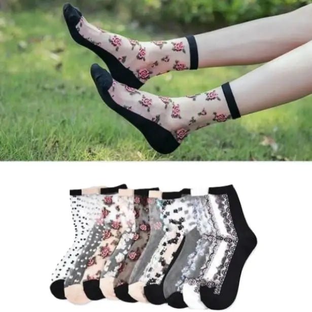 Floral Socks in Transparent Nylon for Cute Style - Cosparty