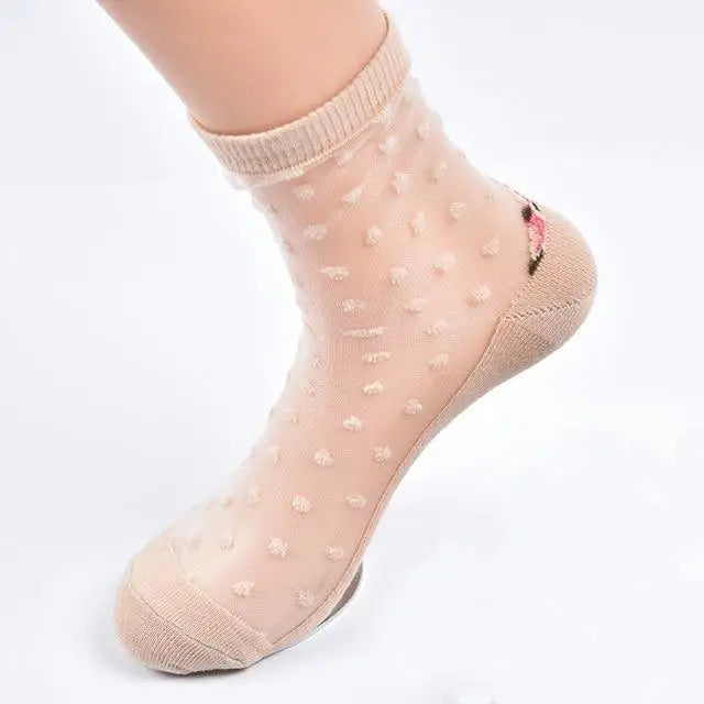 Transparent Clear Nylon Flower Socks Ankle Stockings Floral Roses Invisible