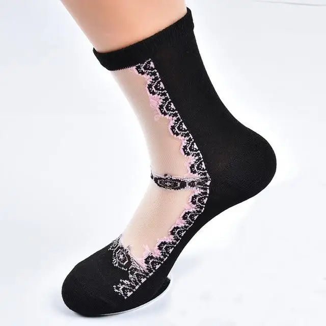 Floral Socks in Transparent Nylon for Cute Style - Cosparty