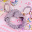 Fluffy Bunny-Eared Headband with Cute Pom Poms - Gray - headband