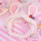 Fluffy Bunny-Eared Headband with Cute Pom Poms - White - headband