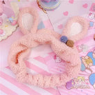 Fluffy Bunny-Eared Headband with Cute Pom Poms - Baby Pink - headband