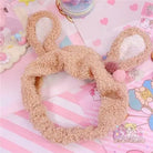 Fluffy Bunny-Eared Headband with Cute Pom Poms - Light Brown - headband