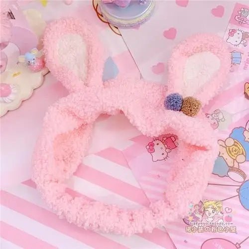 Fluffy Bunny - Eared Headband with Cute Pom Poms - Cosparty