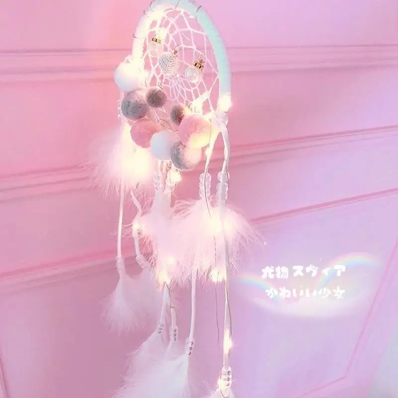 Fluffy Illuminated Dream Catcher for Charming Home Decor - home decor