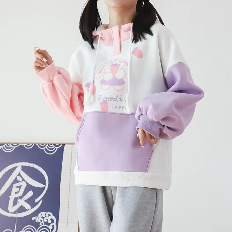 Foodie Bunny Hoodie in Pastel Color Block Style - Cosparty