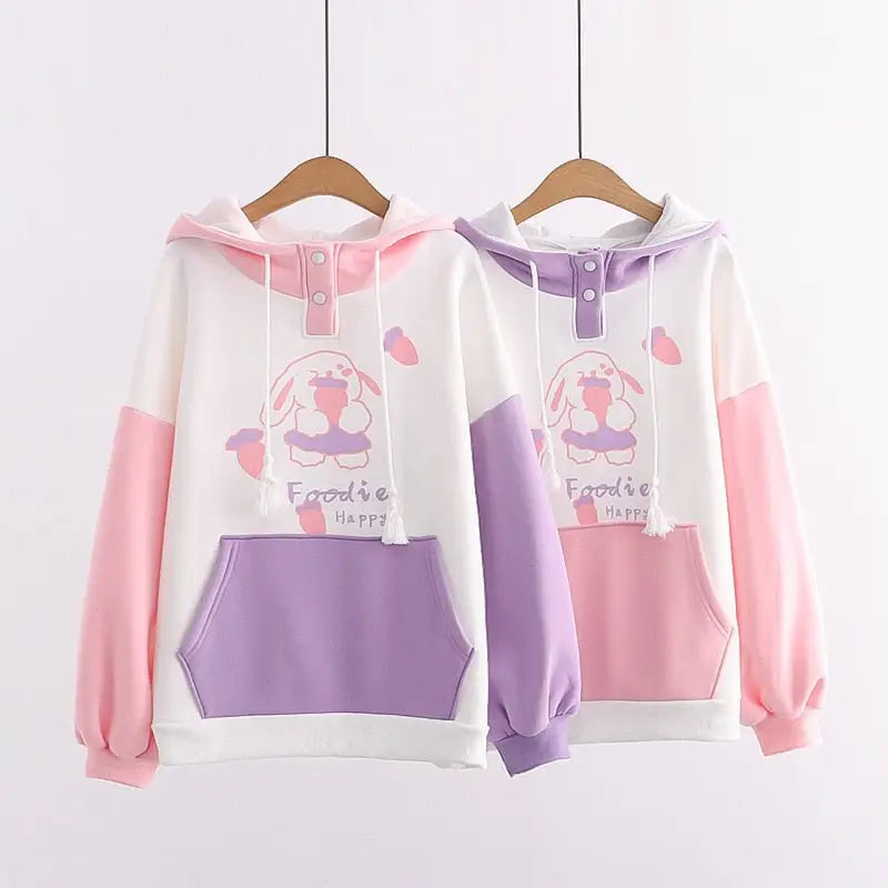 Foodie Bunny Hoodie in Pastel Color Block Style - hoodie