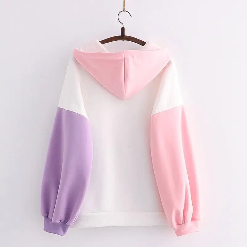 Foodie Bunny Hoodie in Pastel Color Block Style - Cosparty
