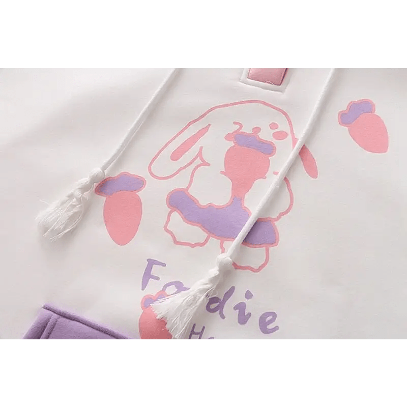 Foodie Bunny Hoodie in Pastel Color Block Style - Cosparty