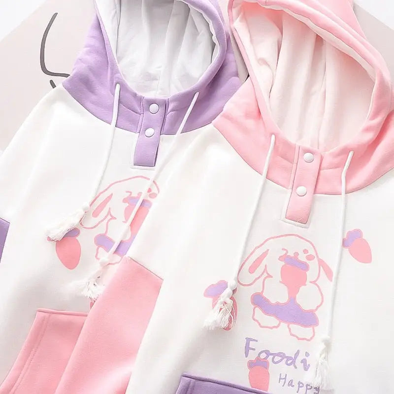 Foodie Bunny Hoodie in Pastel Color Block Style - hoodie