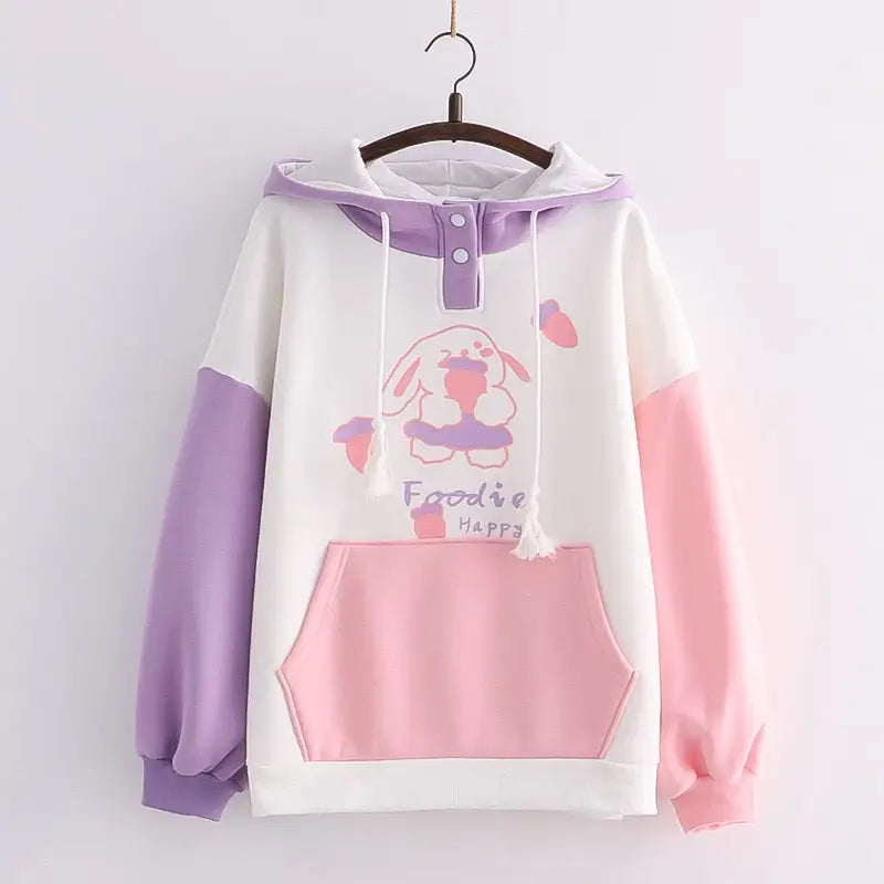 Foodie Bunny Hoodie in Pastel Color Block Style - Purple - hoodie