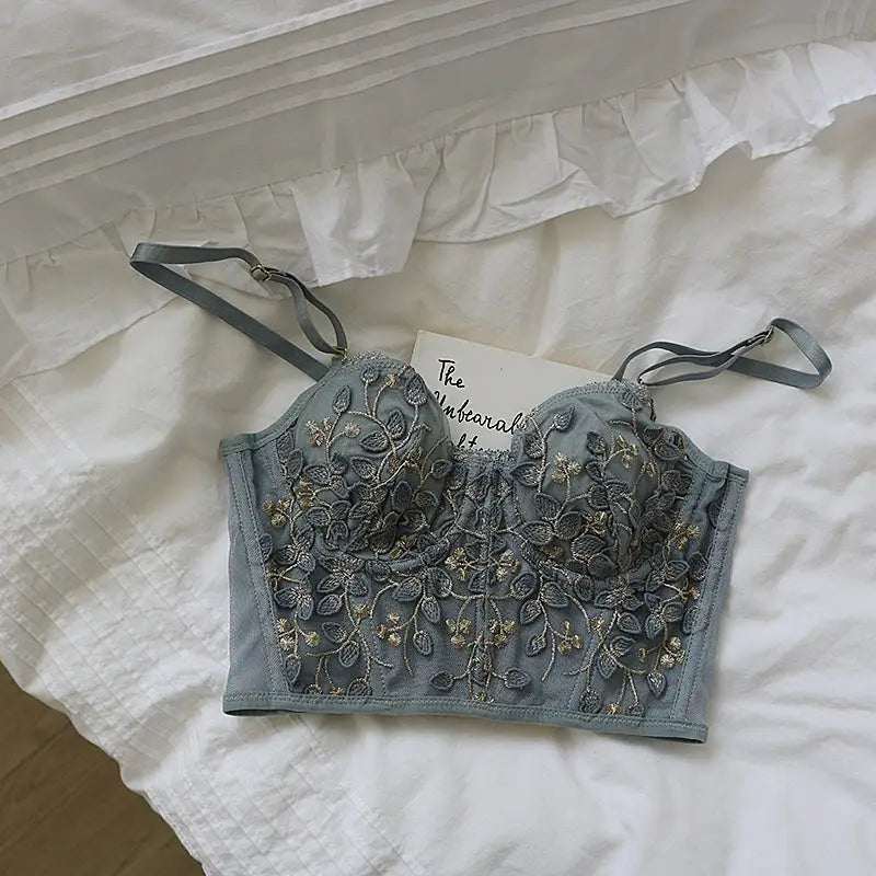 French Floral Embroidered Bustier Camisole in New Condition - crop top