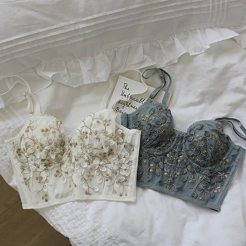 French Floral Embroidered Bustier Camisole in New Condition - crop top