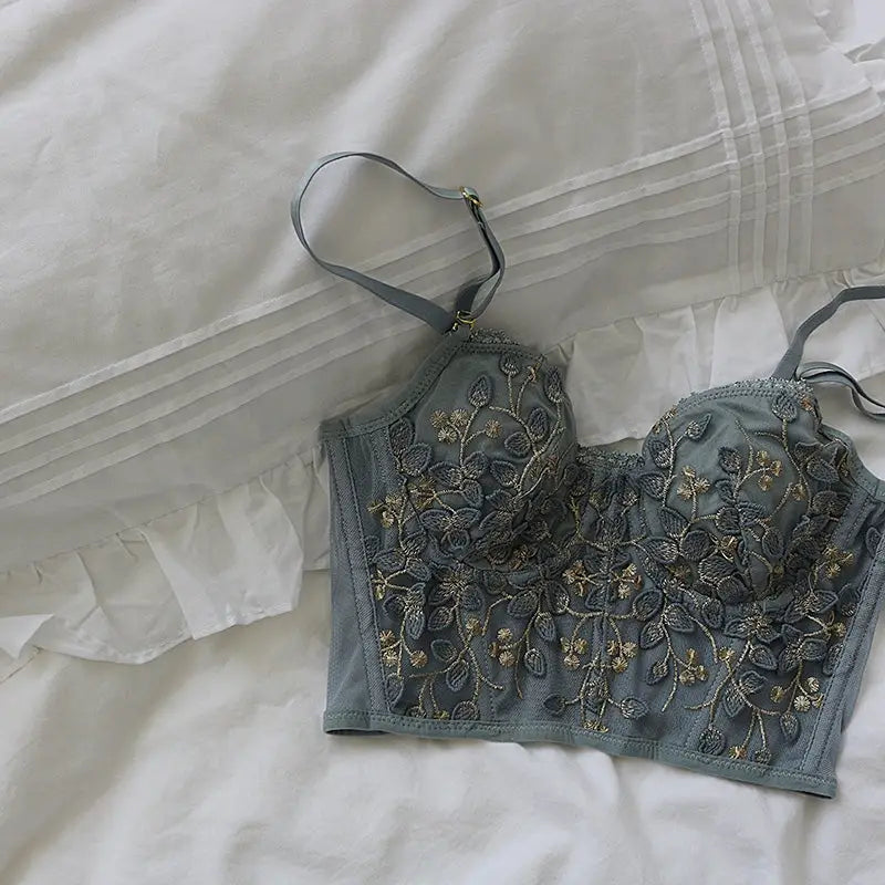 French Floral Embroidered Bustier Camisole in New Condition - crop top